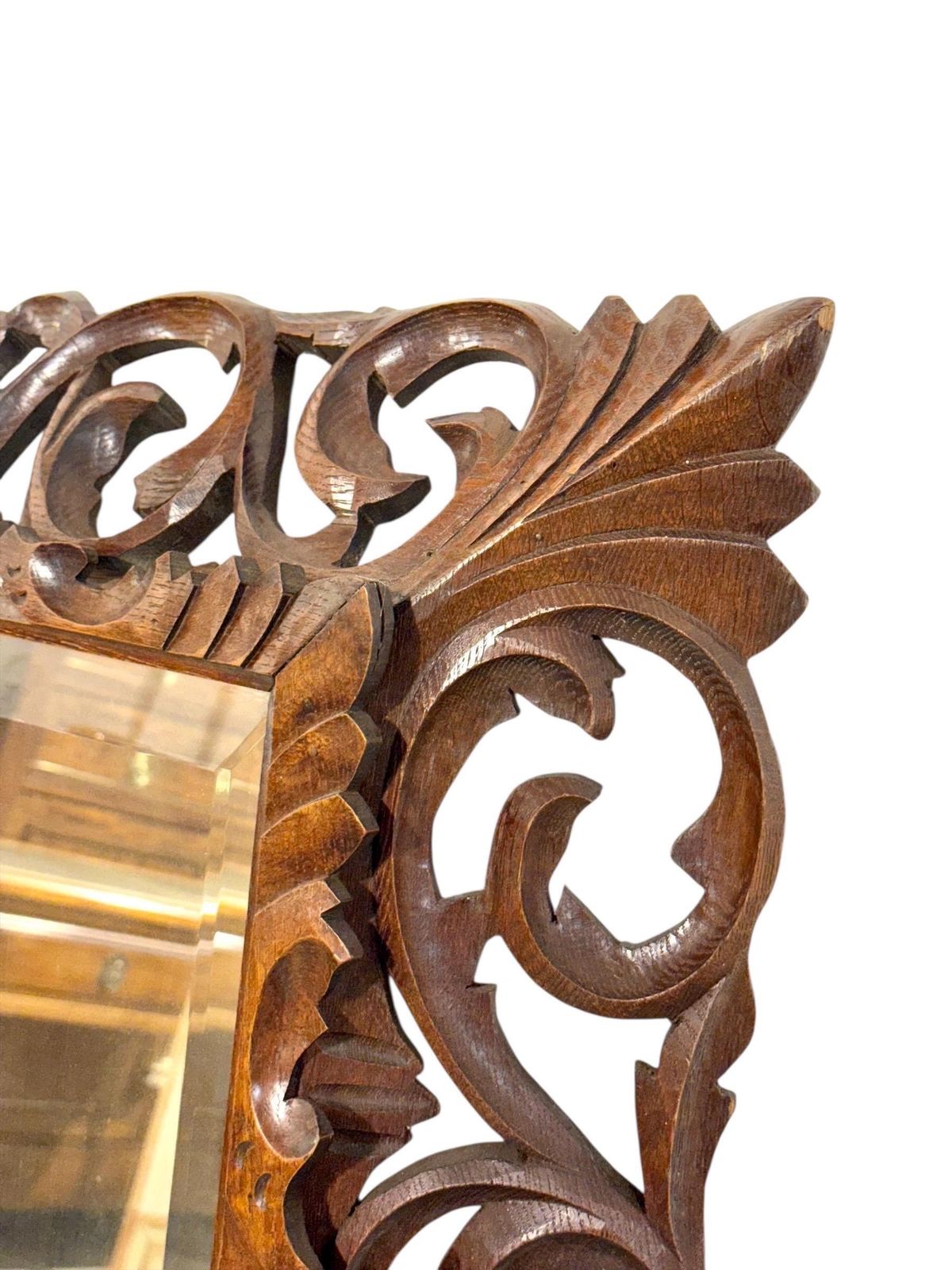 19th Century French Hand Carved Oak Beveled Mirror photo 1582.0
