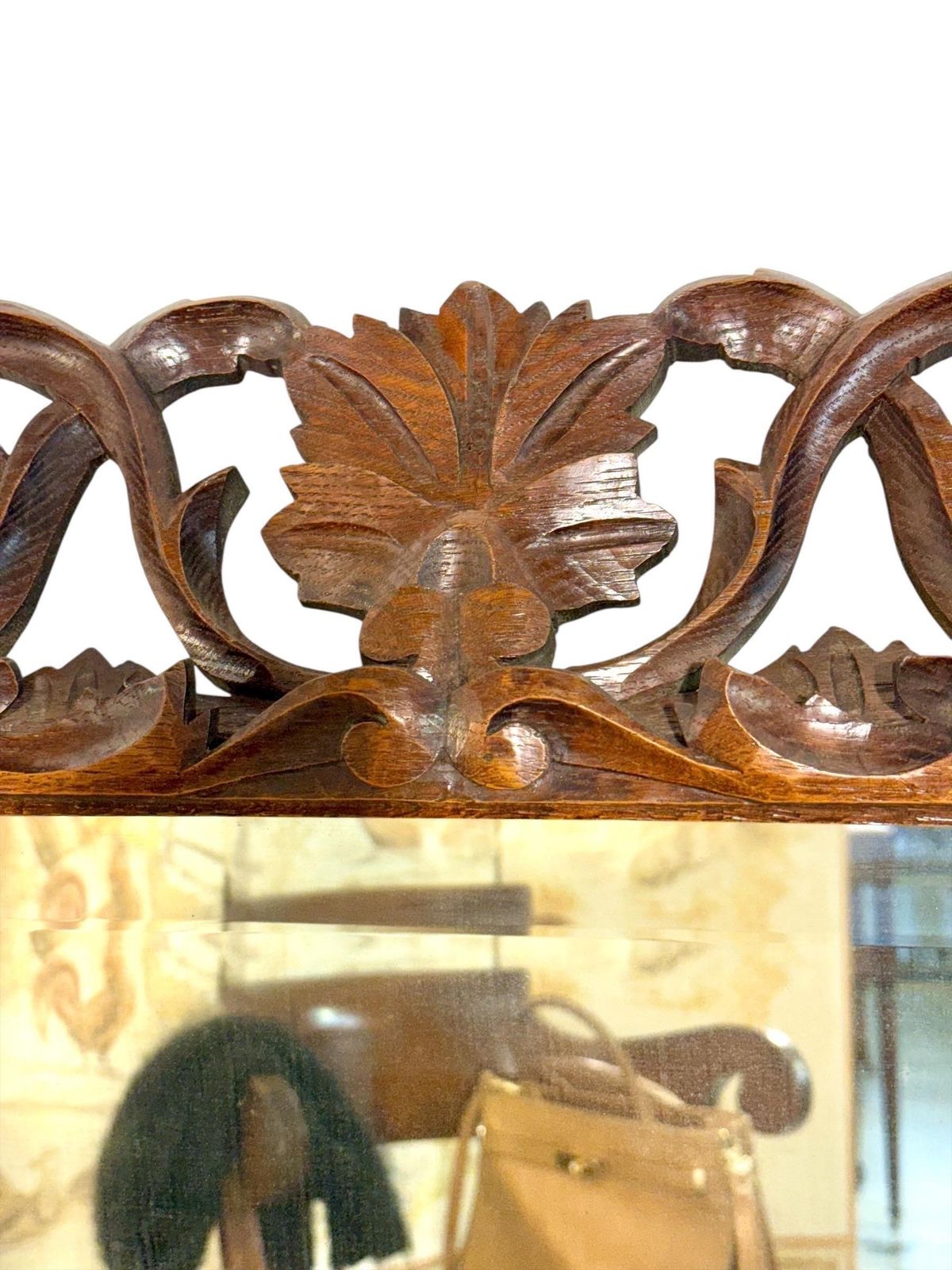 photo furniture 19th Century French Hand Carved Oak Beveled Mirror