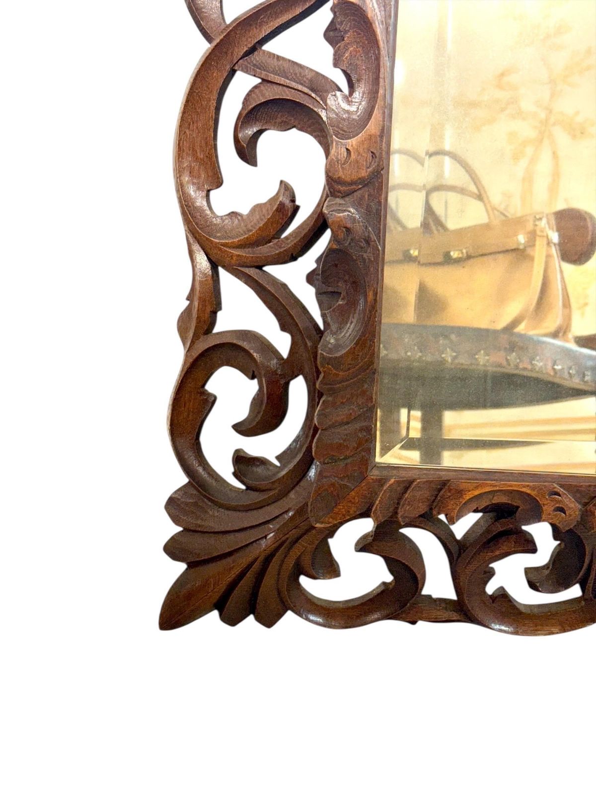 Home Decor 19th Century French Hand Carved Oak Beveled Mirror photo