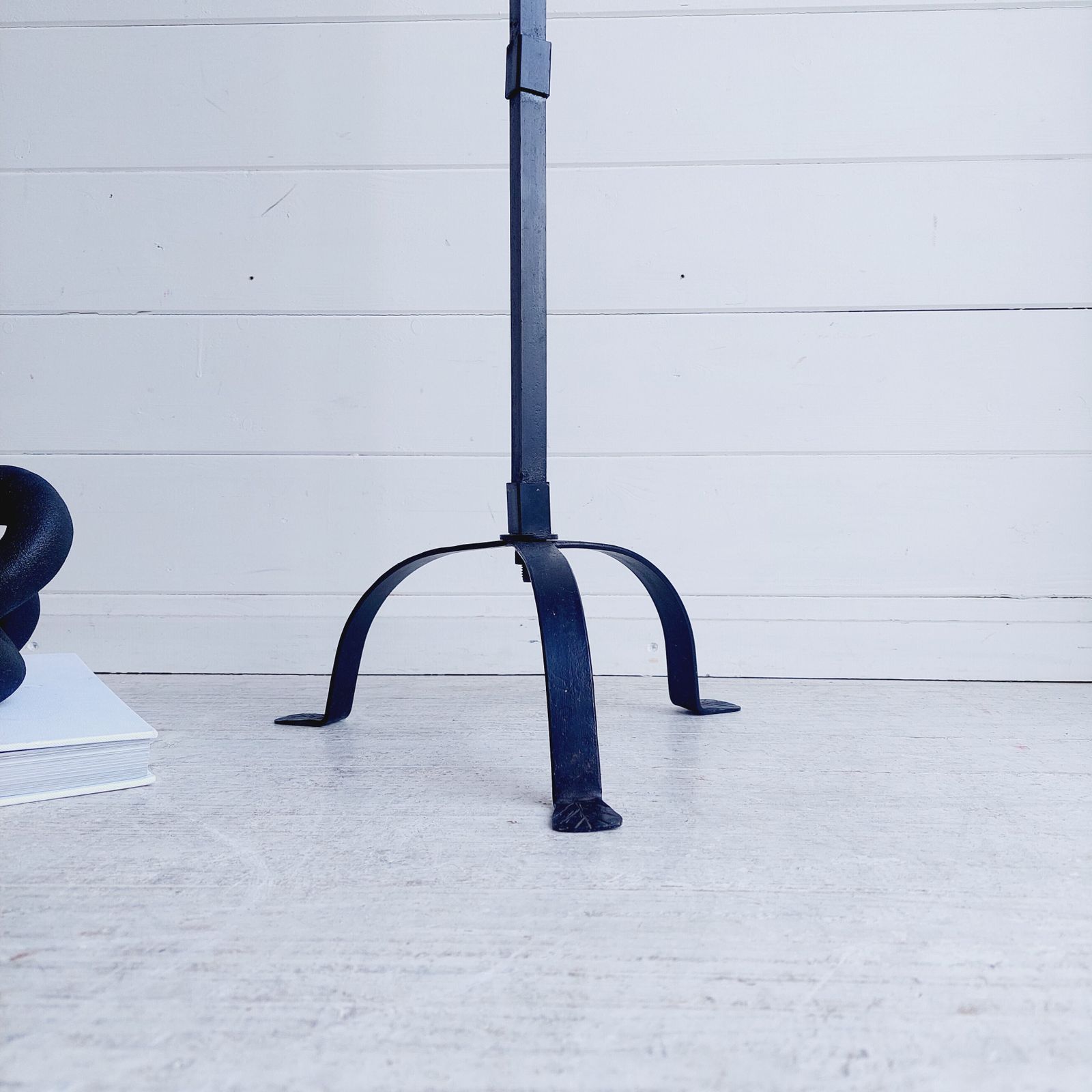 Mid Century Brutalist Wrought Iron Tripod Floor Candleholder Large Candlestick Torchere, 1960s photo furniture