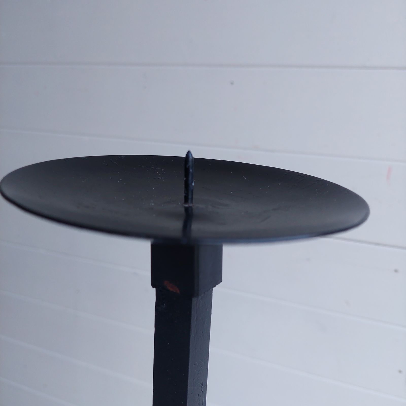 photo buy Mid Century Brutalist Wrought Iron Tripod Floor Candleholder Large Candlestick Torchere, 1960s