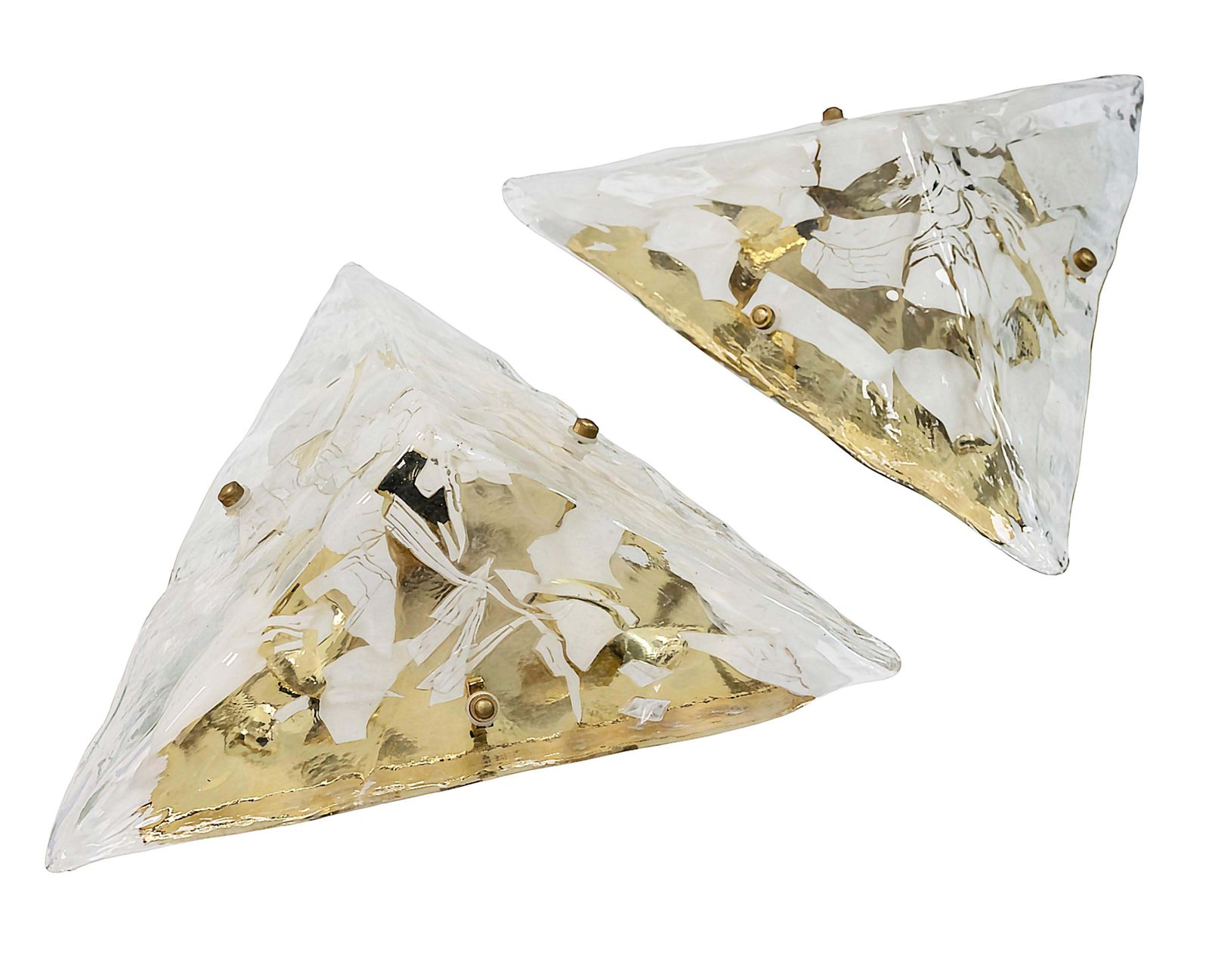 Pair Of Italian Murano Glass And Brass Wall Light Sconces/Flush Mount Lamps photo for sale