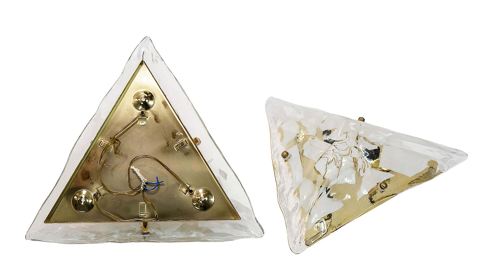 Pair Of Italian Murano Glass And Brass Wall Light Sconces/Flush Mount Lamps photo 1326.0