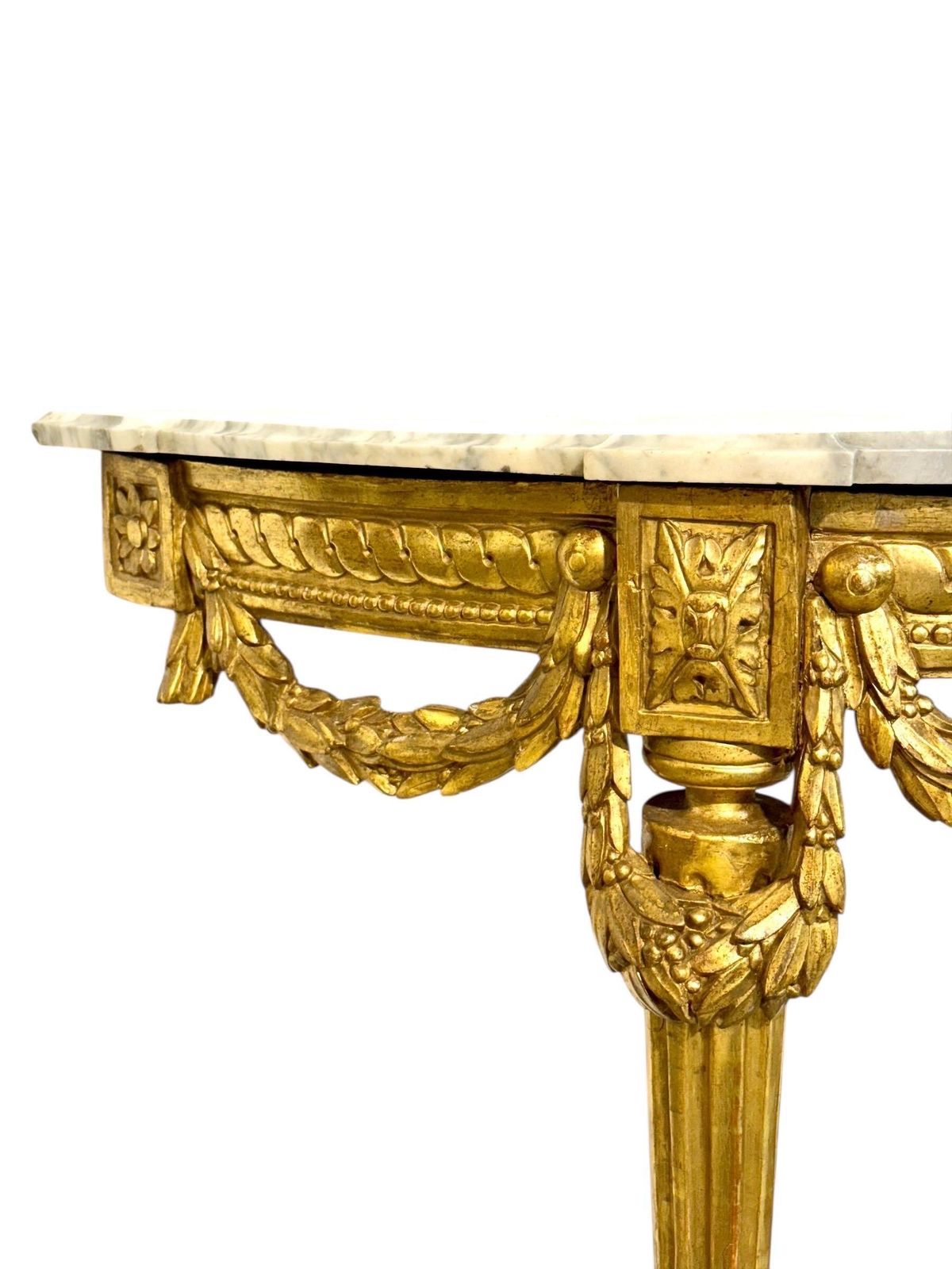 19th Century Louis XVI Giltwood Demi Lune Console With Carrara Marble Top photo Furniture