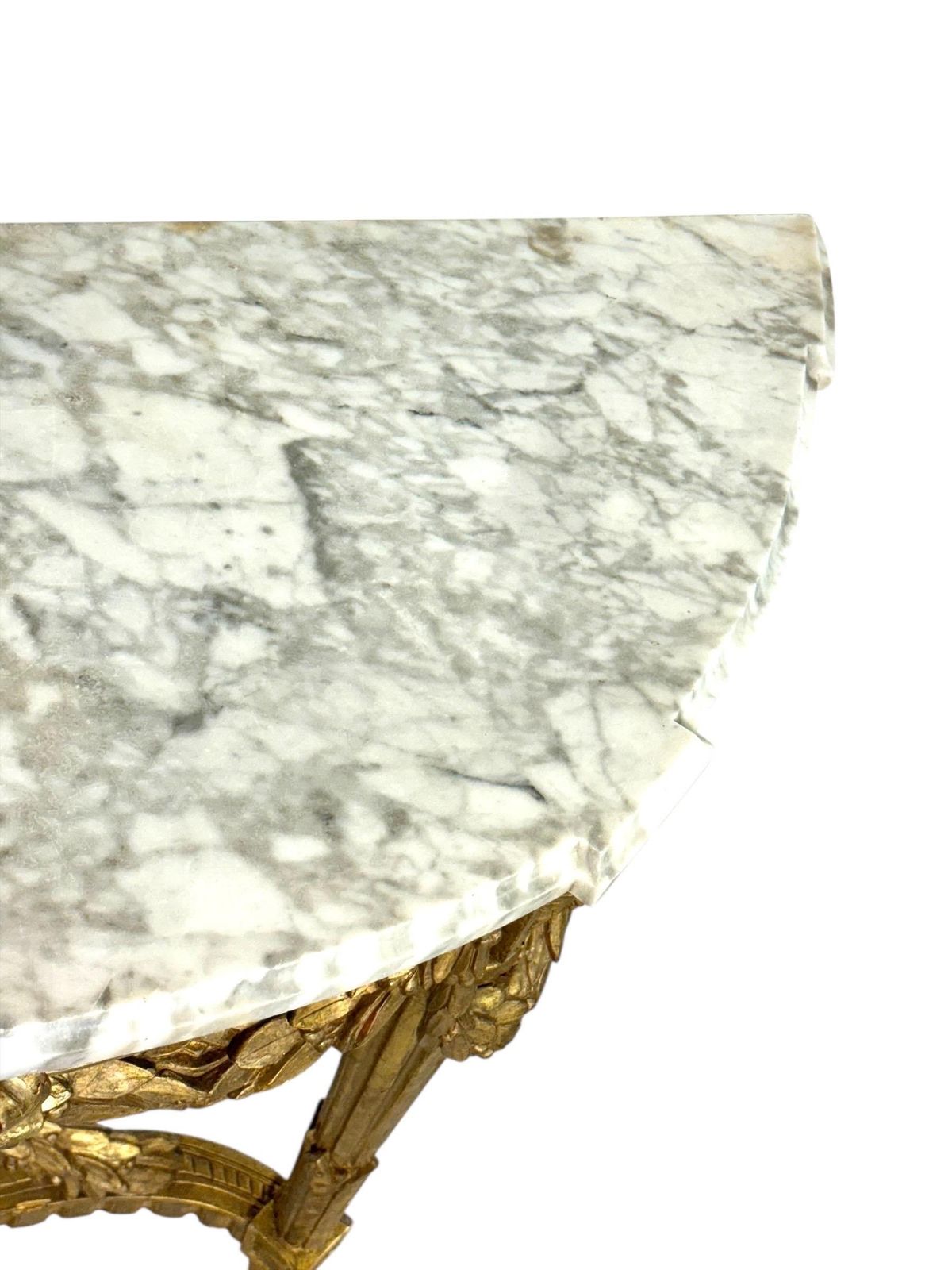 19th Century Louis XVI Giltwood Demi Lune Console With Carrara Marble Top photo vinterior