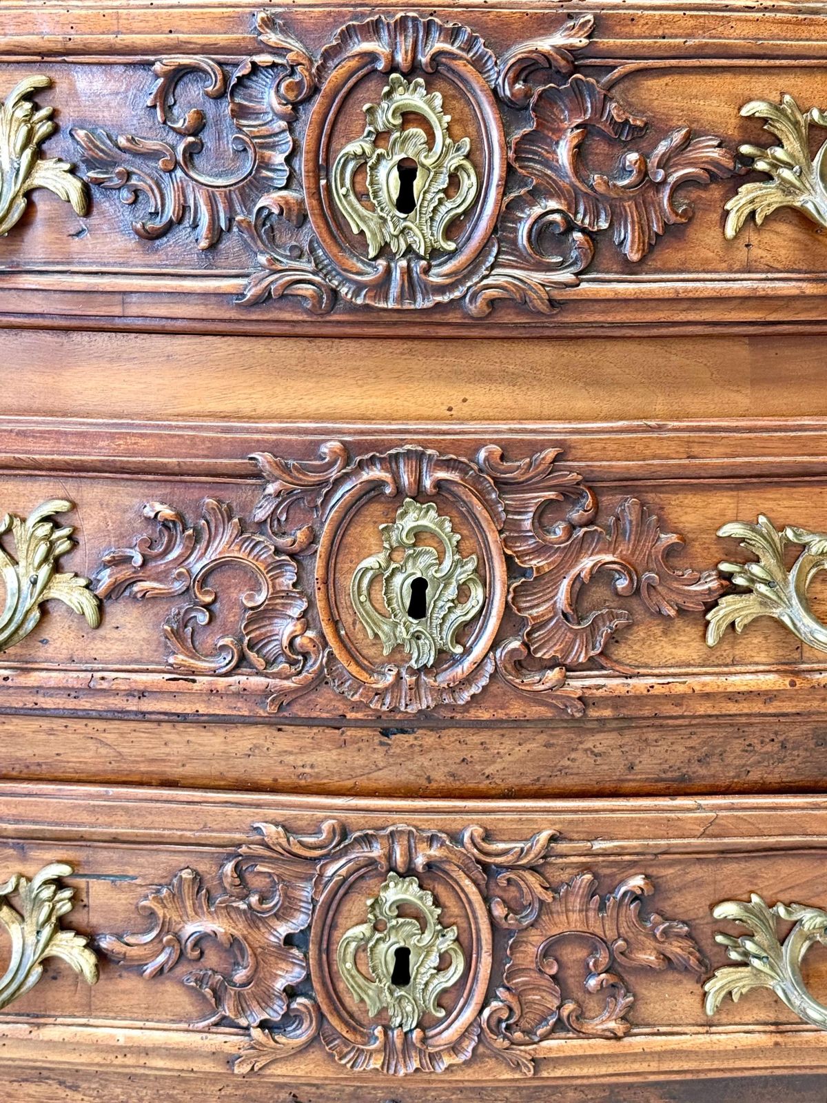 18th Century French Louis XV Walnut Commode With Ornate Carvings photo vintage