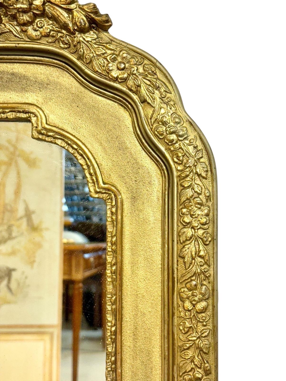 19th Century French Gilded Mirror With Floral Crest And Original Glass photo furniture