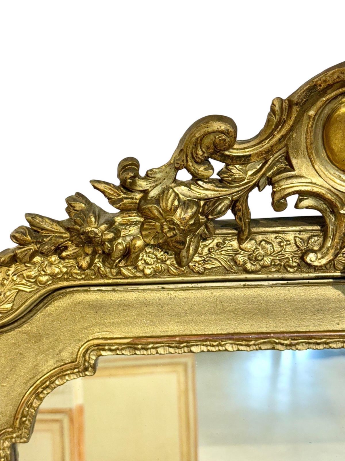 19th Century French Gilded Mirror With Floral Crest And Original Glass photo vinterior
