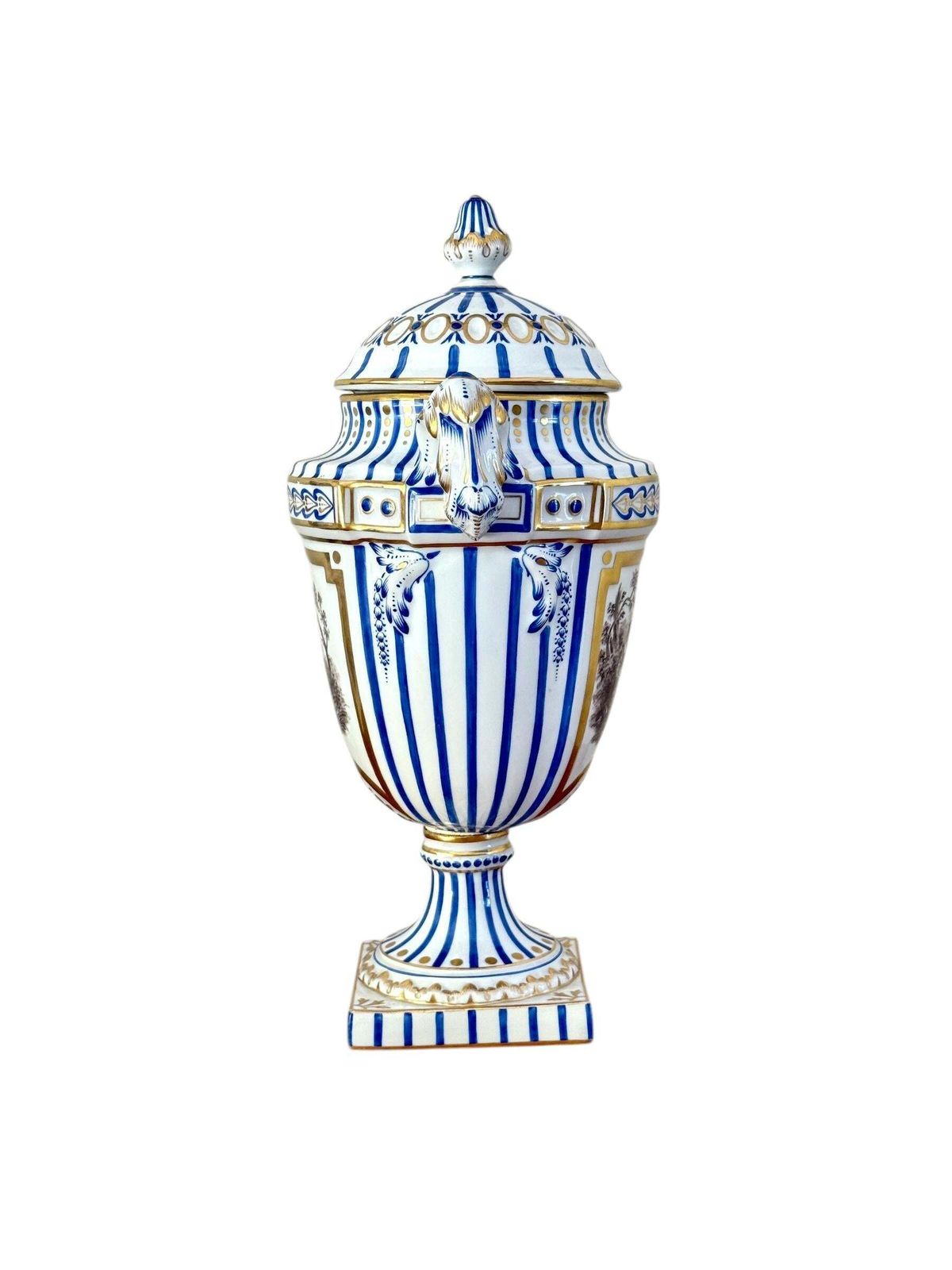 19th Century Paris Porcelain Lidded Urn With Blue, Gold & Sepia Decoration photo buy