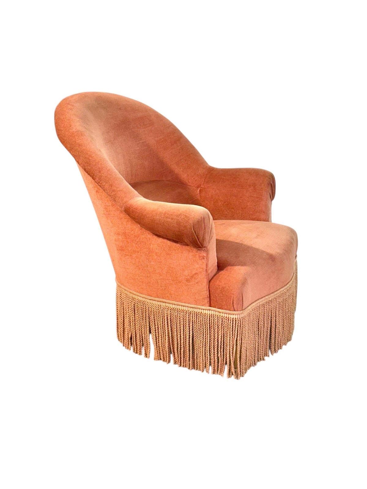 photo for sale 19th Century French Velvet Armchair With Tassel Fringe Trim