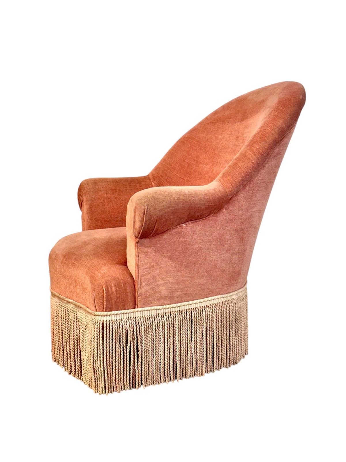 Furniture 19th Century French Velvet Armchair With Tassel Fringe Trim photo
