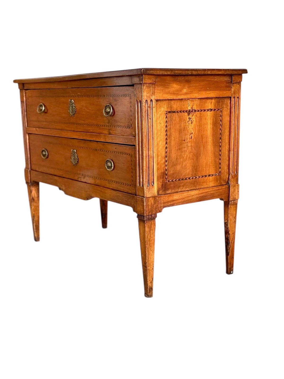 Louis XVI Period Marquetry Inlaid Cherrywood Commode, Late 18th Century photo for sale