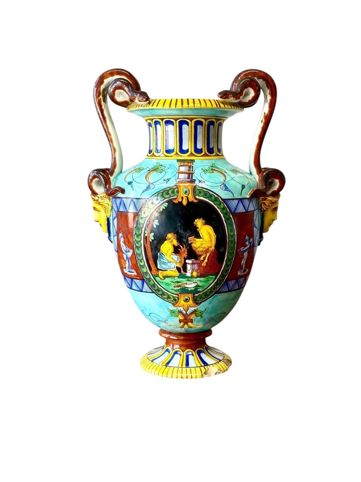 Large 19th Century Jules Vieillard Majolica Vase With Mythological Scenes photo furniture