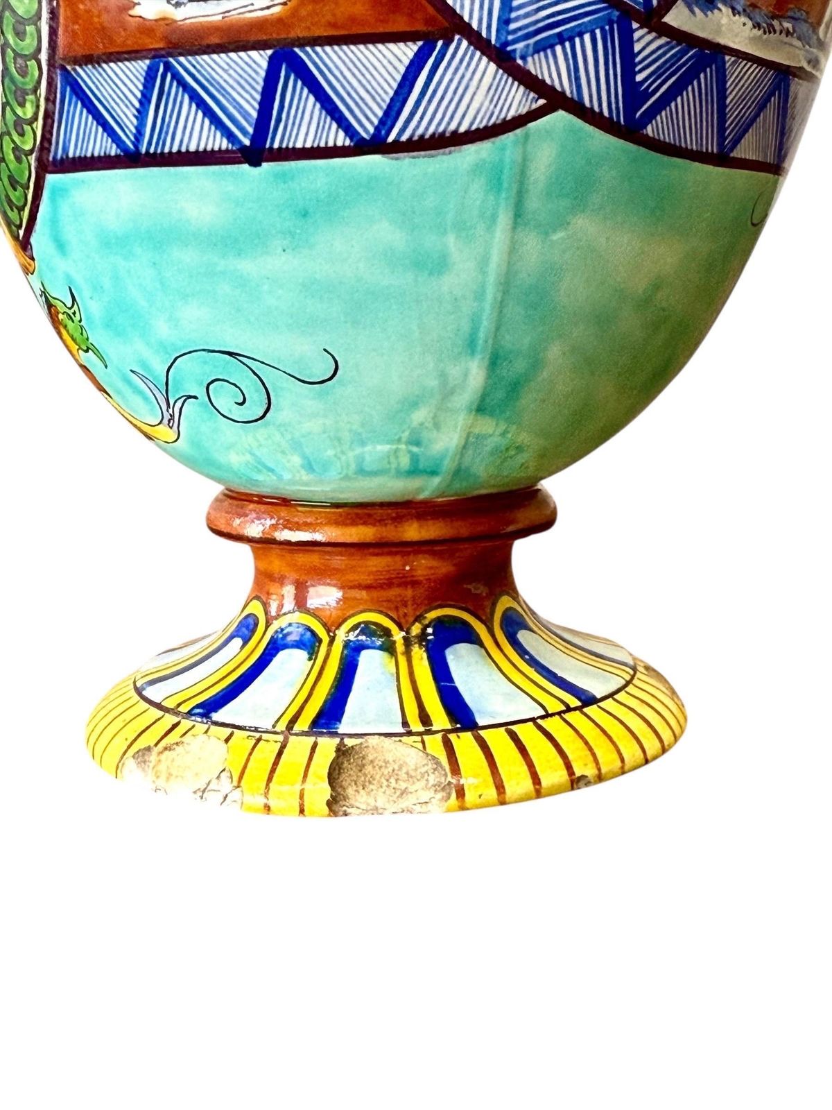 Large 19th Century Jules Vieillard Majolica Vase With Mythological Scenes photo Home Decor