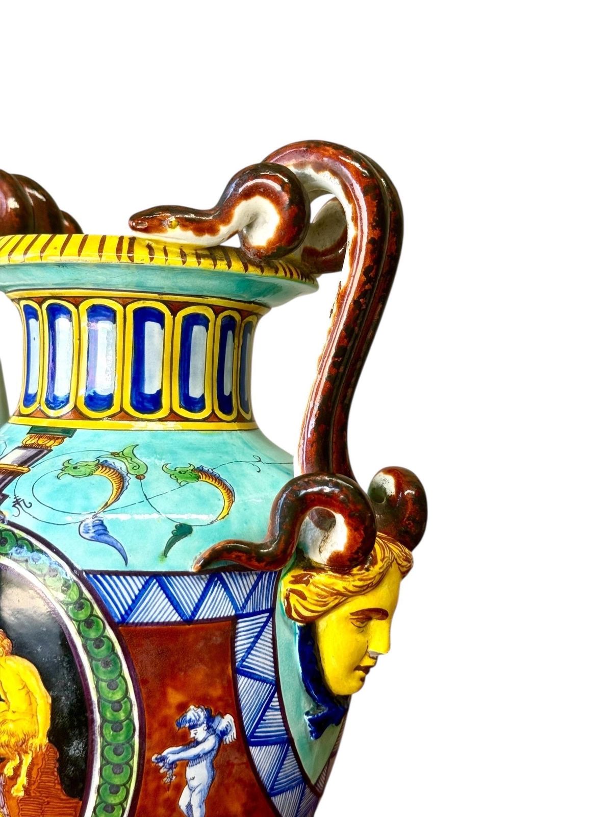 Large 19th Century Jules Vieillard Majolica Vase With Mythological Scenes photo 923.0