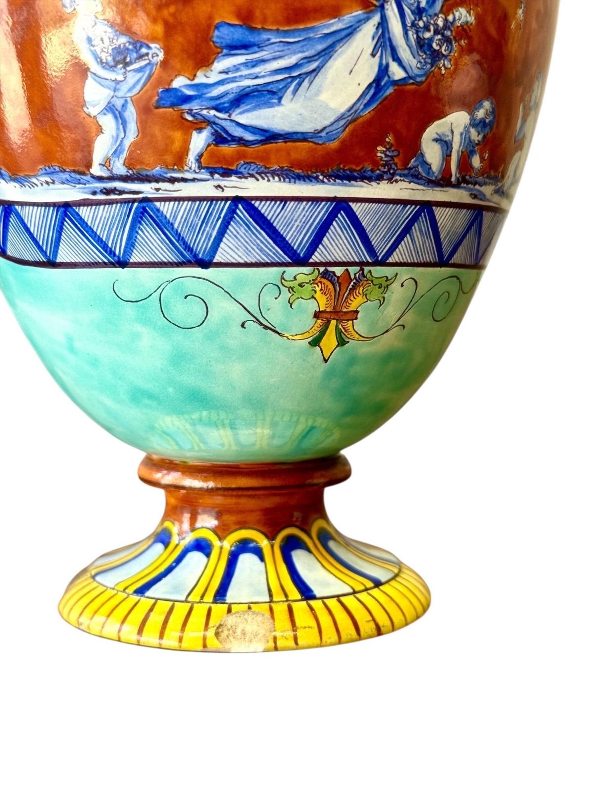 Large 19th Century Jules Vieillard Majolica Vase With Mythological Scenes photo vintage