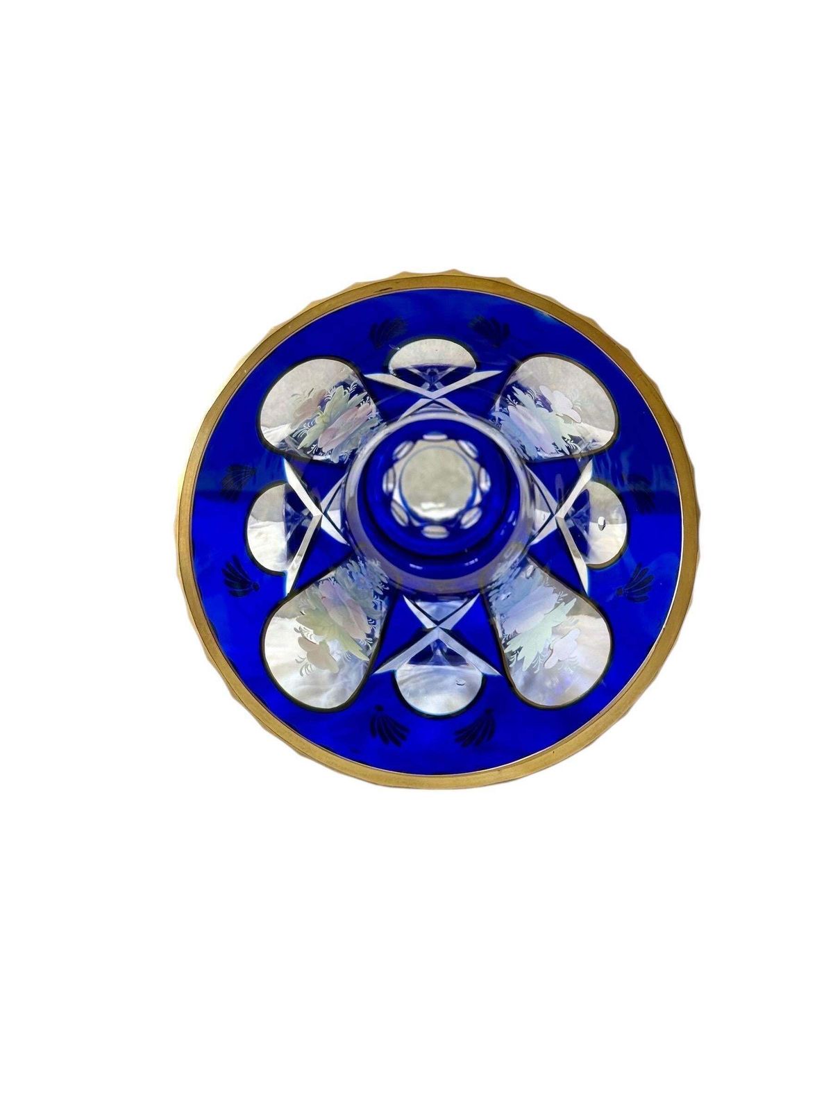 19th Century Cobalt Blue Overlay Crystal Vase With Enamel Flowers photo Home Decor