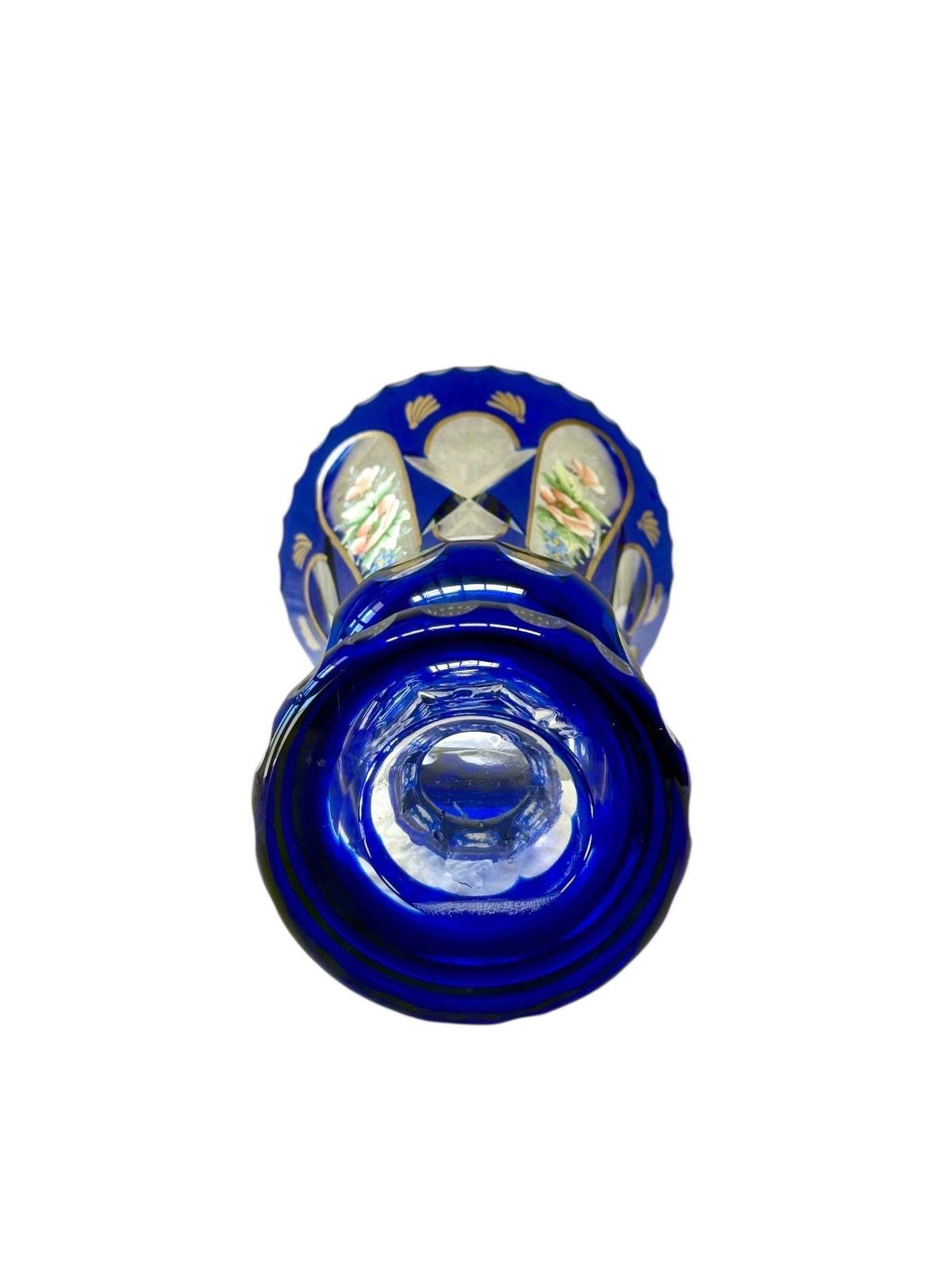 19th Century Cobalt Blue Overlay Crystal Vase With Enamel Flowers photo 802.0