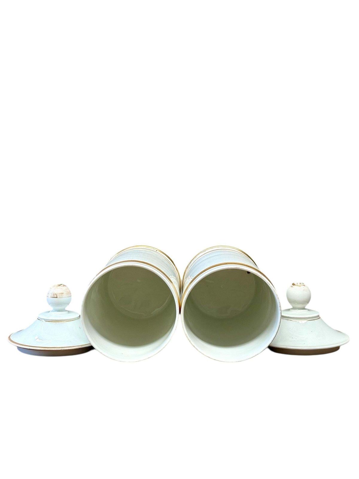 photo buy Pair Of 19th Century French Porcelain Apothecary Lidded Jars