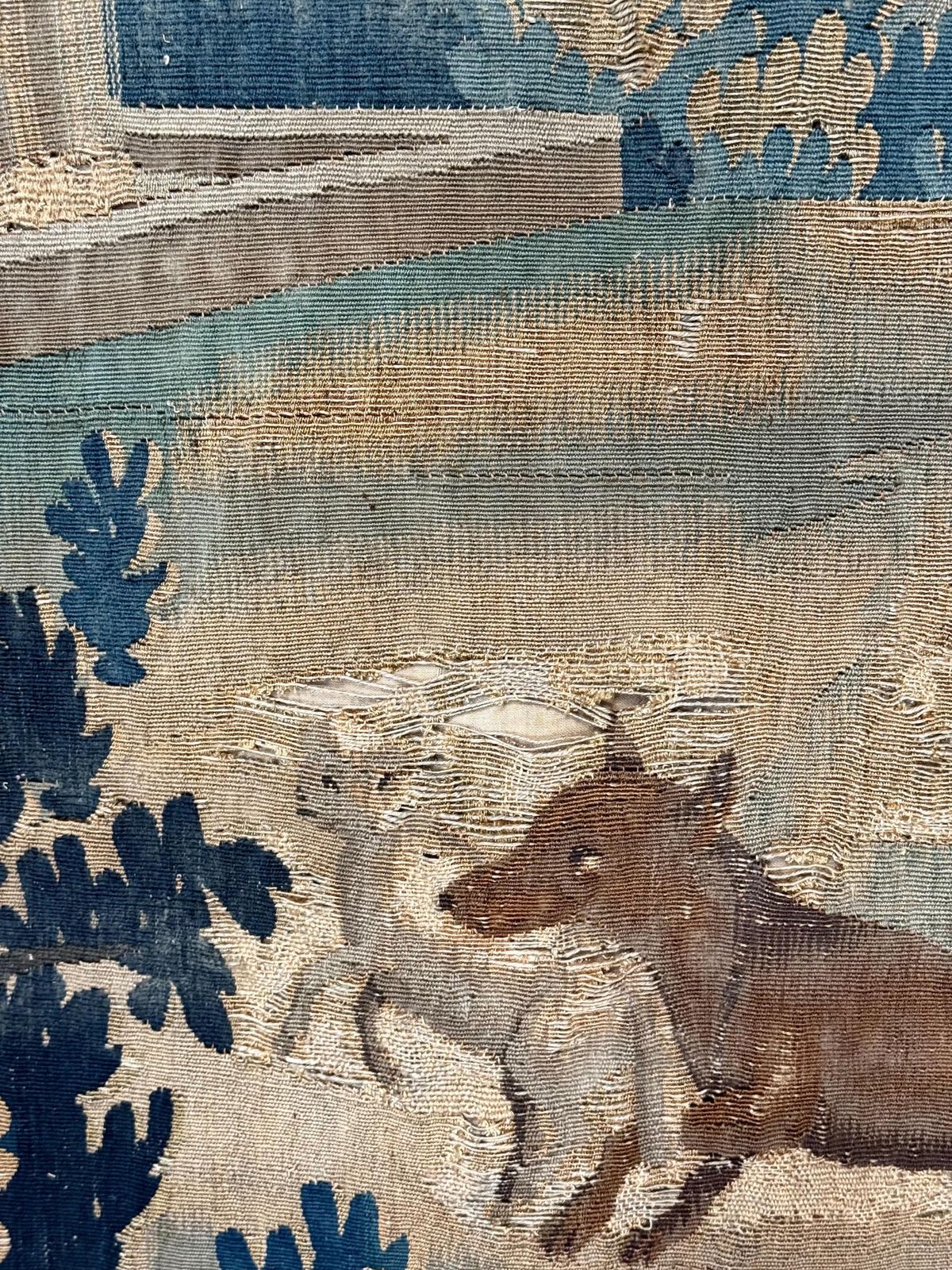 Large 18th Century Verdure Tapestry With Pastoral Scene And Wolf Attack photo 7447.0