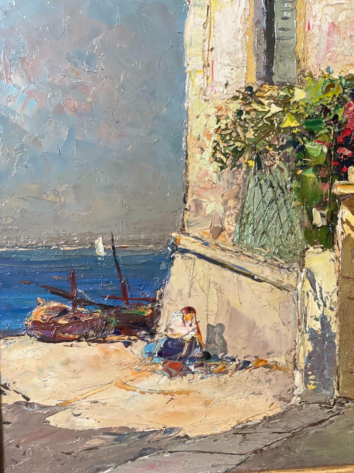 Oil On Canvas, Sunlit French Riviera House By The Sea, By Alain Demarta photo furniture