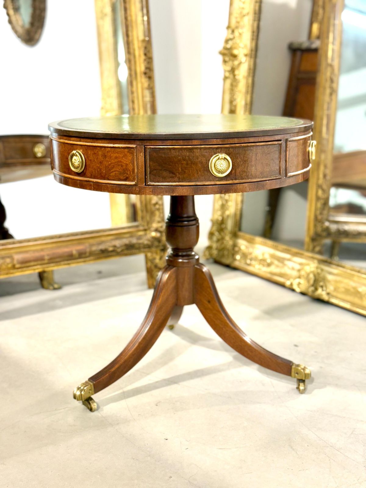 19th Century English Drum Gueridon With Leather Top And Drawers photo for sale