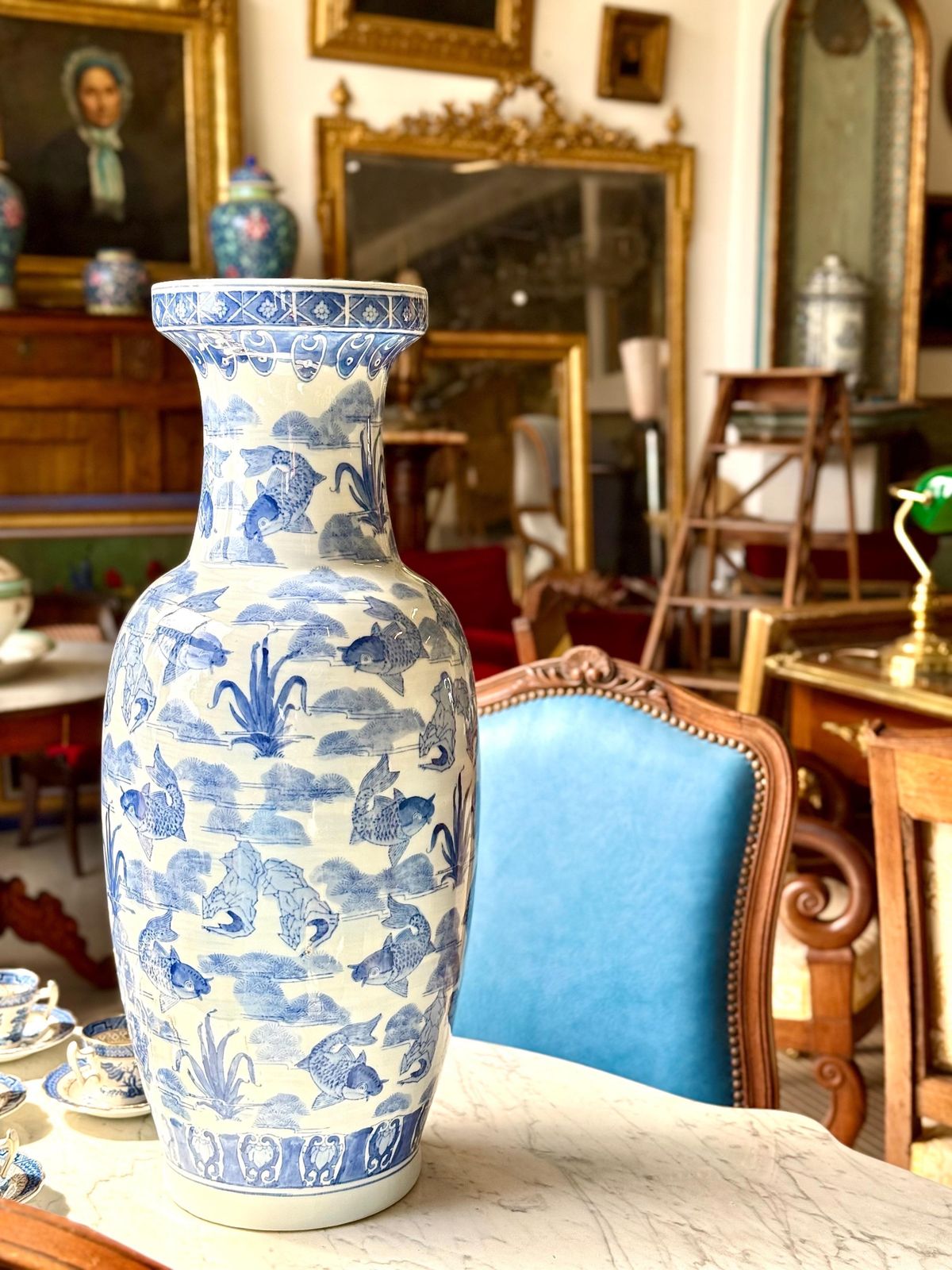 photo buy Large Chinese Blue And White Porcelain Vase With Koi Fish Motif
