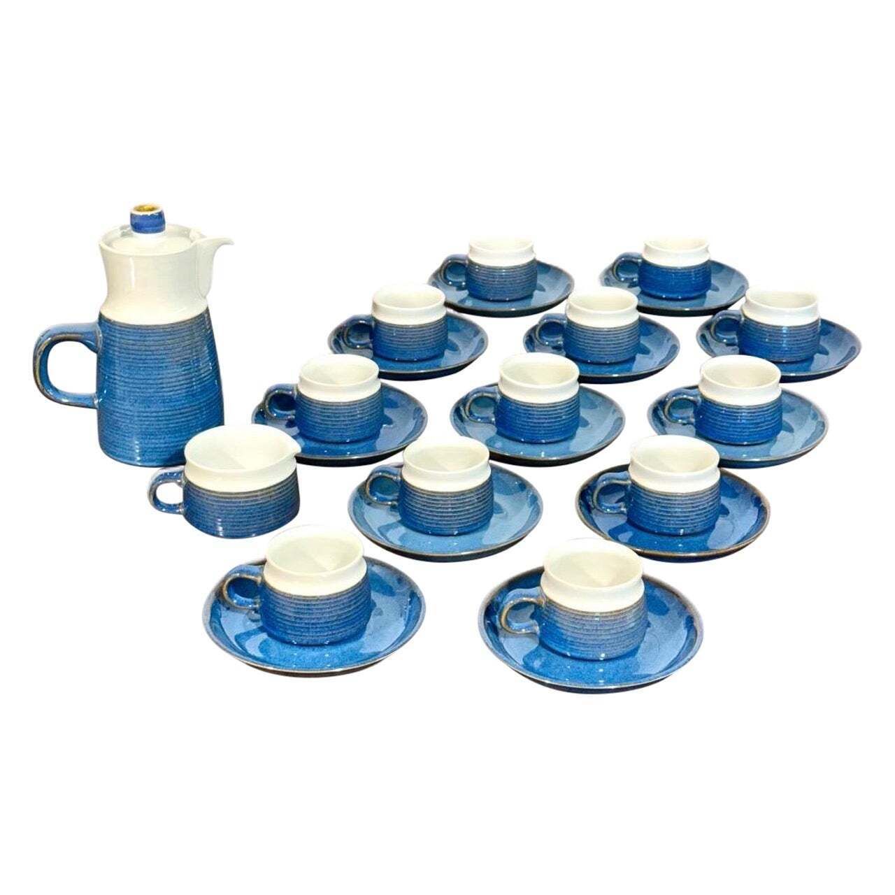 Denby England, Blue And White Coffee Set, Mid 20th Century