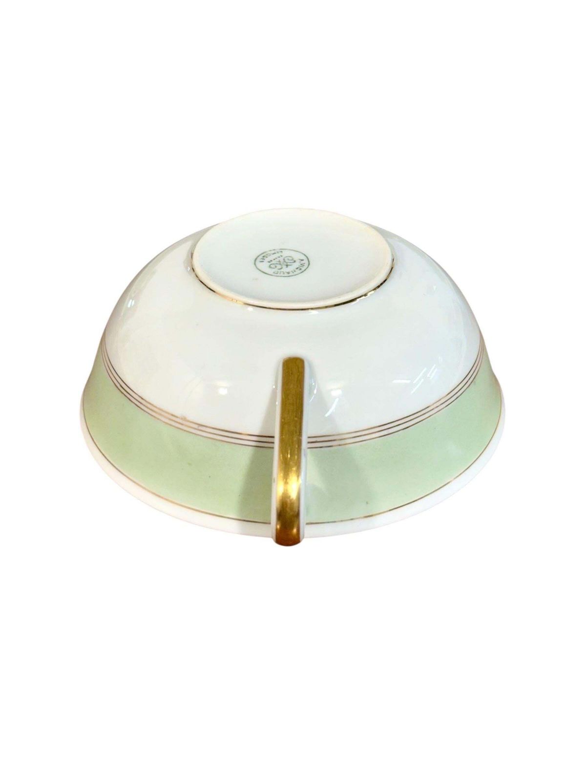 8 Limoges Porcelain Bouillons By A. Vignaud With Gold And Celadon Trim photo buy