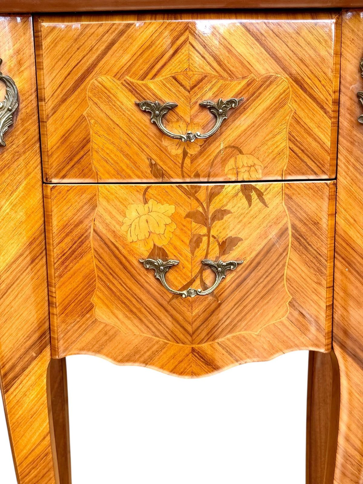 Pair Of French Louis XV Style Marquetry Nightstands With Marble Tops photo buy
