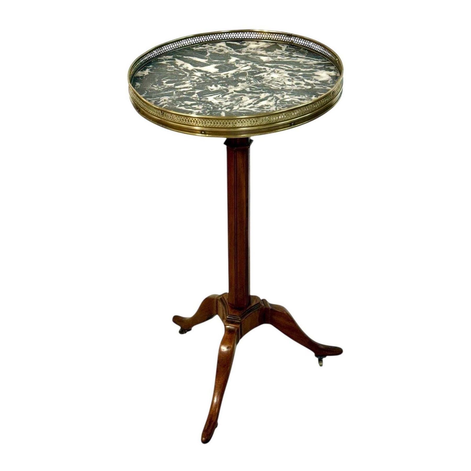 Antique French Gueridon Table With Marble Top And Brass Gallery, 19th C.