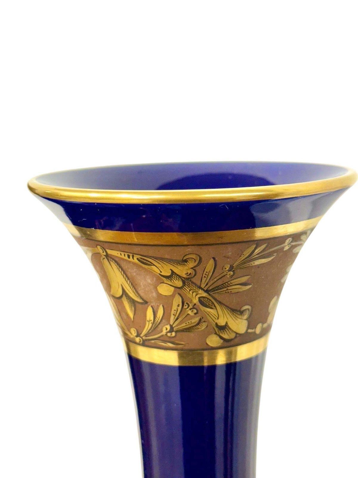 photo vinterior Rare Pair Of Cobalt Blue & Gilt Amphora Vases By Jaget & Pinon, Tours C.1930