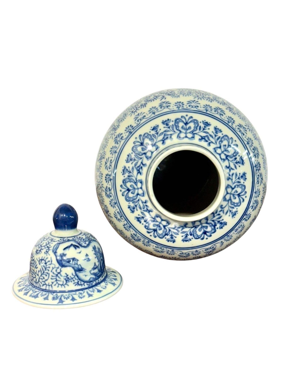 Large Blue And White Faience Lidded Vase With Landscape Motifs photo Home Decor