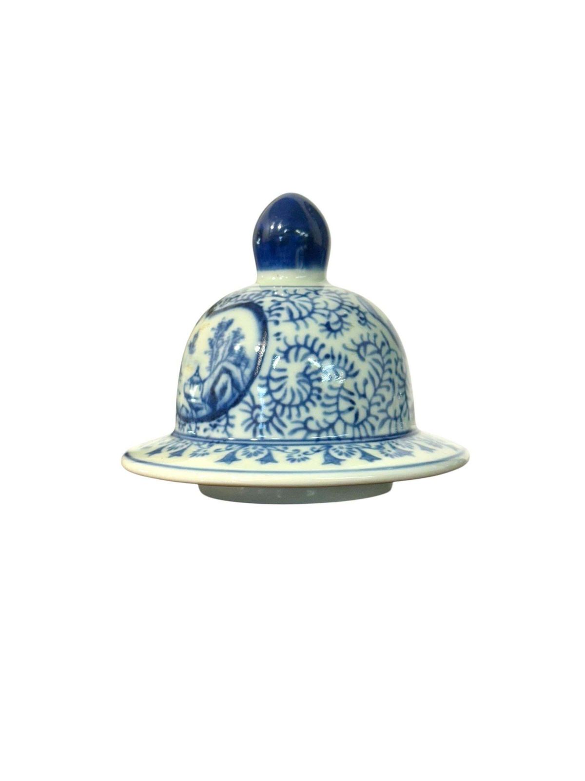 Large Blue And White Faience Lidded Vase With Landscape Motifs photo buy