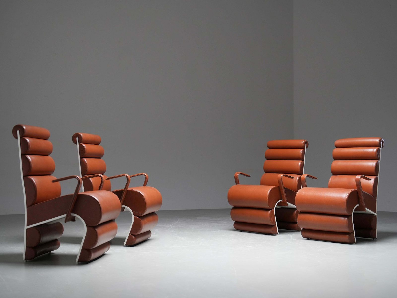 Set Of 4 Armchairs In Metal And Faux Leather, France, 1970s photo furniture