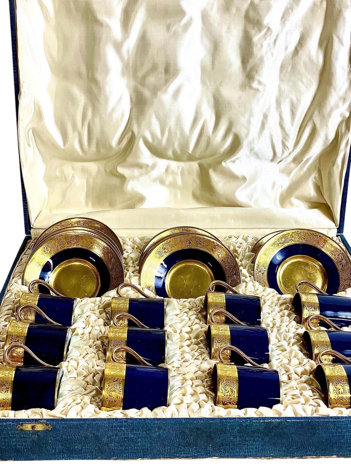Limoges Coffee Set For 12 In Blue And Gold, Early 20th Century photo for sale