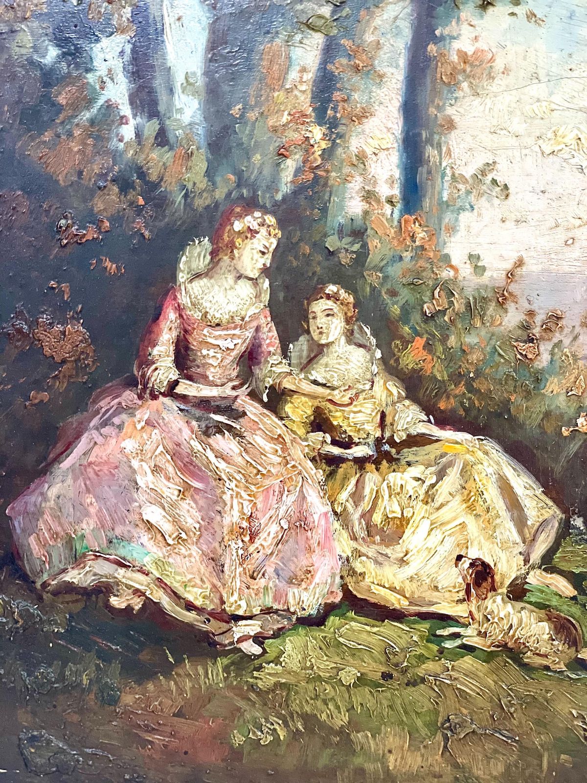 19th Century Romantic Oil Painting Of Ladies By The Riverside photo furniture