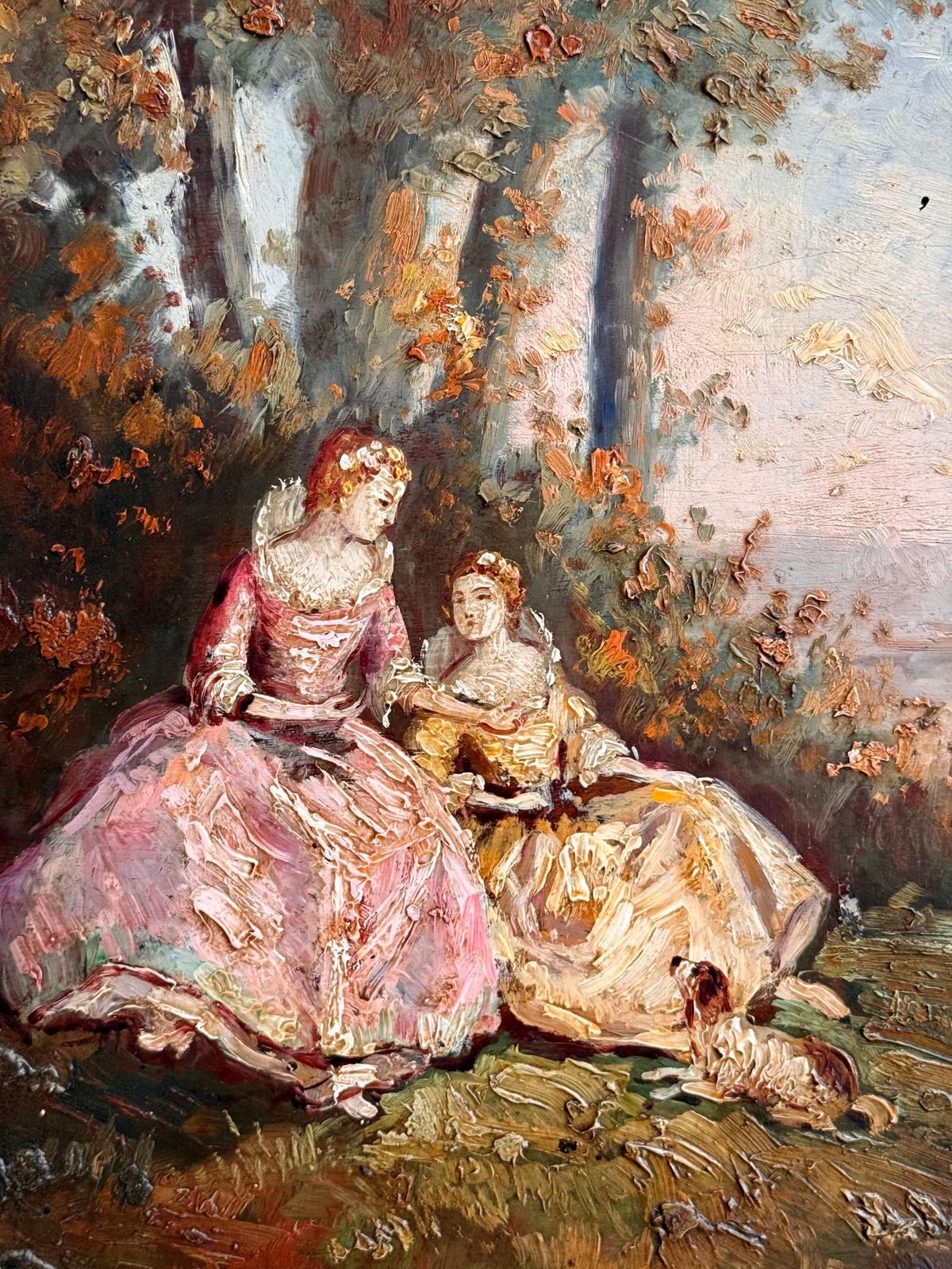 photo furniture 19th Century Romantic Oil Painting Of Ladies By The Riverside