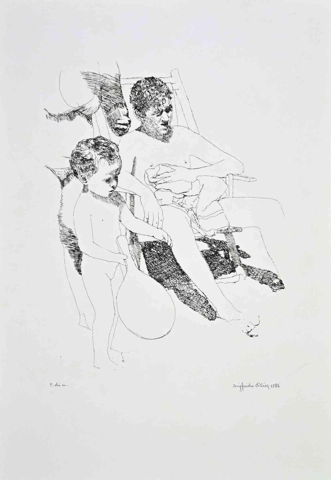 Sigfrido Olivaat The Beach   Etching By Sigfrido Oliva   19861986