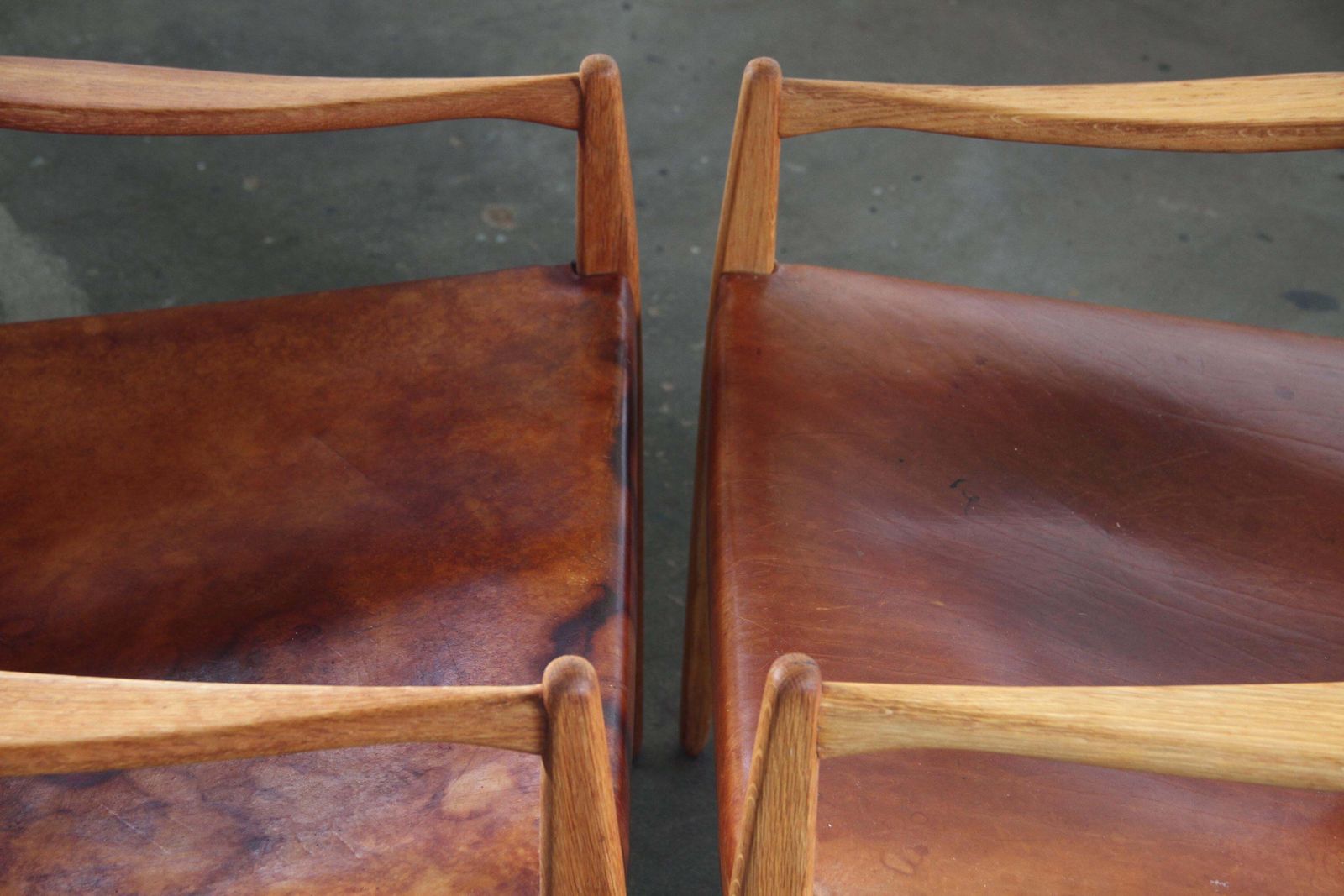 Pair Of Vintage Per Olof Scotte "Premier 69" Oak Armchairs In Cognac Leather photo vintage