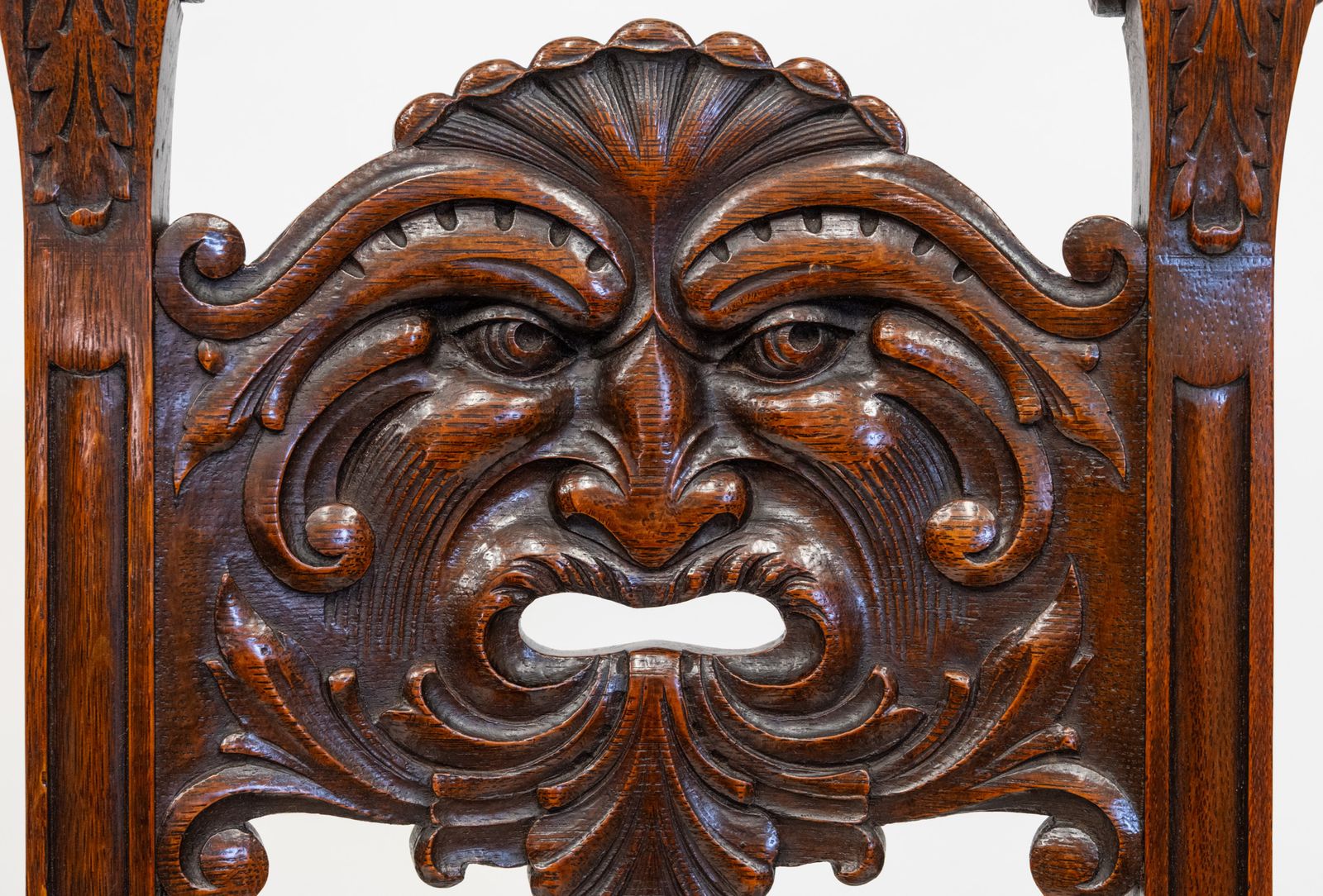 Charming Edwardian English Oak Side Chair With Carved Green Man photo Furniture