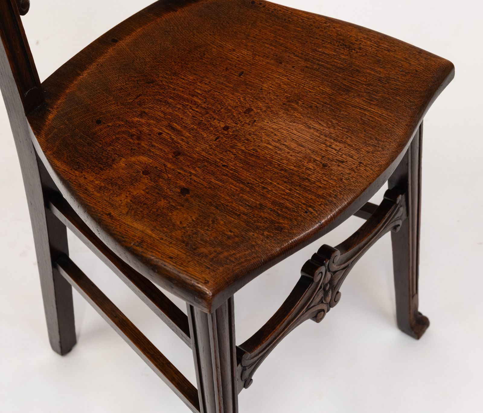 Charming Edwardian English Oak Side Chair With Carved Green Man photo vintage