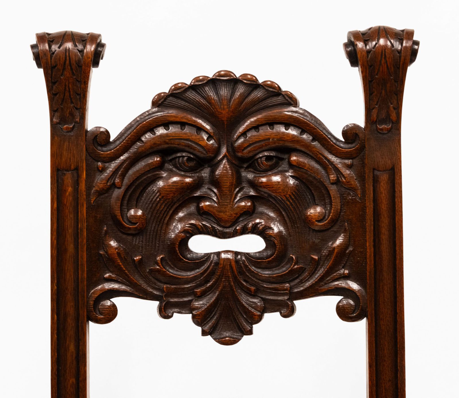 photo for sale Charming Edwardian English Oak Side Chair With Carved Green Man