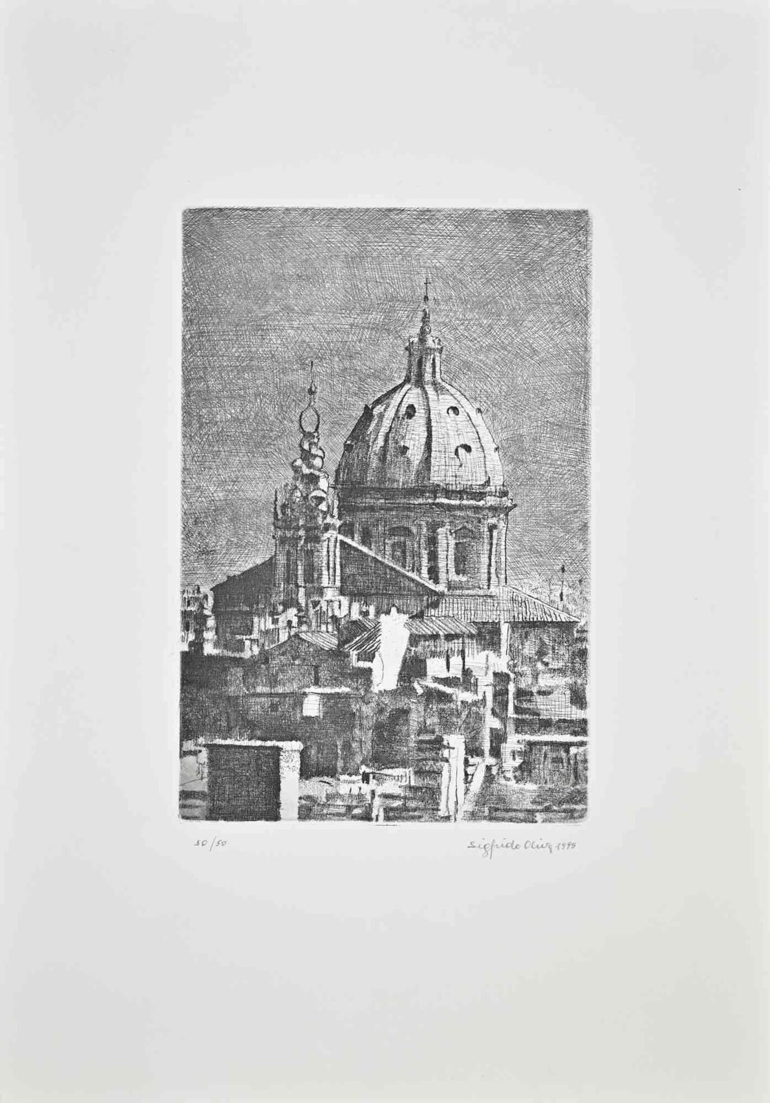 Sigfrido Olivaview Of Rome   Etching By Sigfrido Oliva   19991999