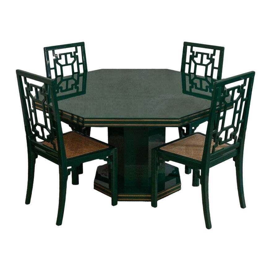 1970s Green Lacquered Wood Dining Set