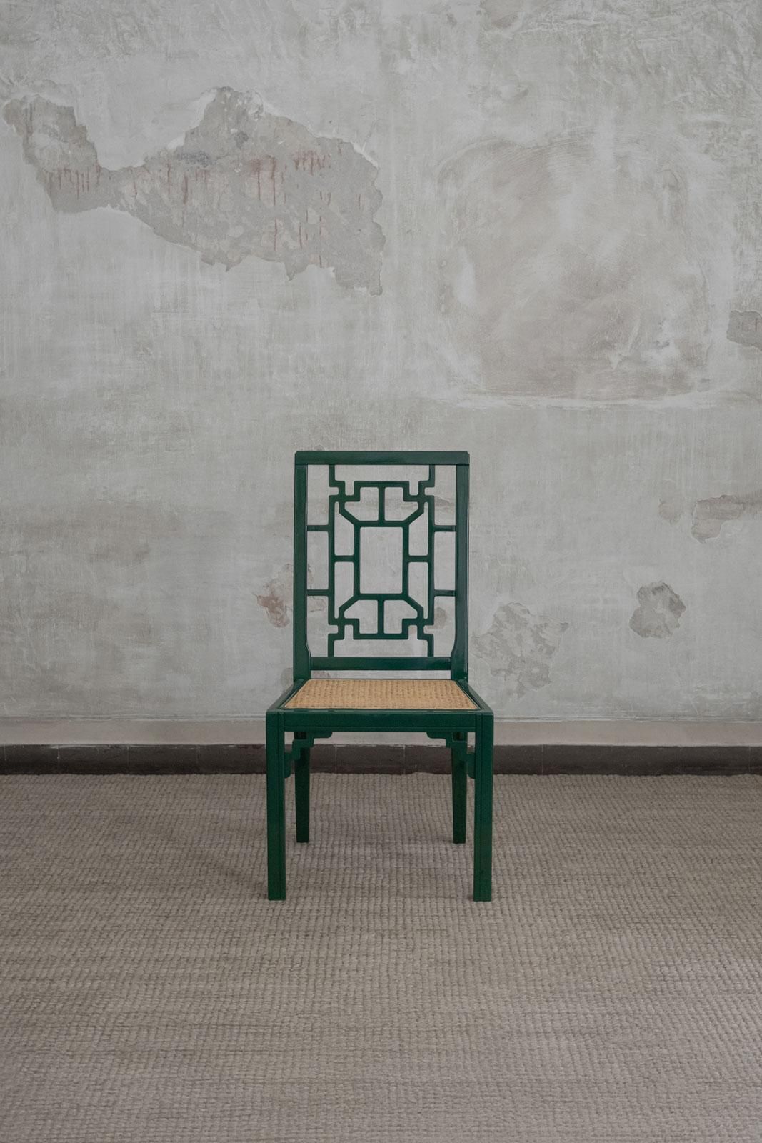 1970s Green Lacquered Wood Dining Set photo Furniture