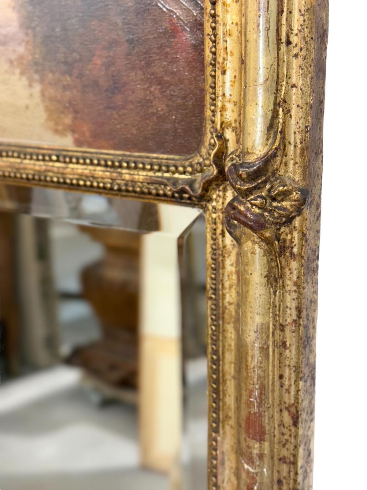 photo vinterior French Giltwood Trumeau Mirror With Beveled Glass, Signed Crassous Fils 1919