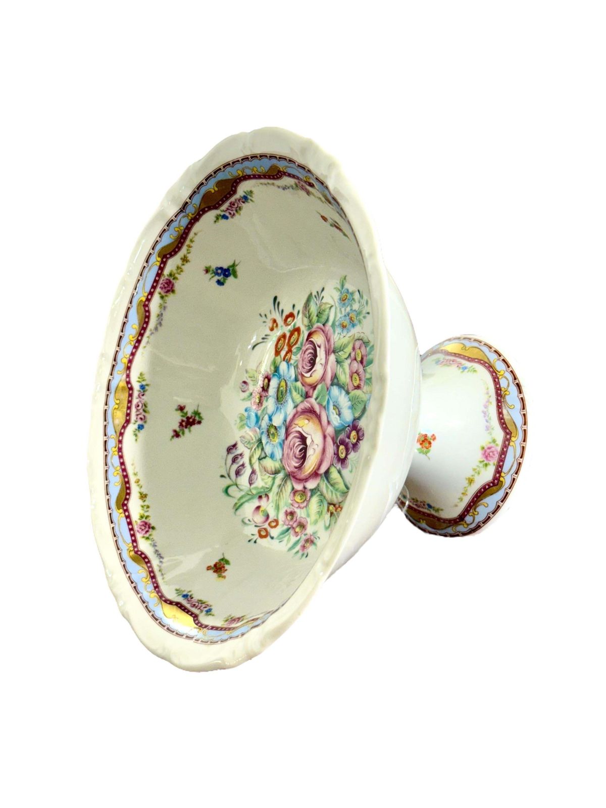 Antique Limoges Porcelain Pedestal Compote With Hand Painted Floral Motifs photo vinterior