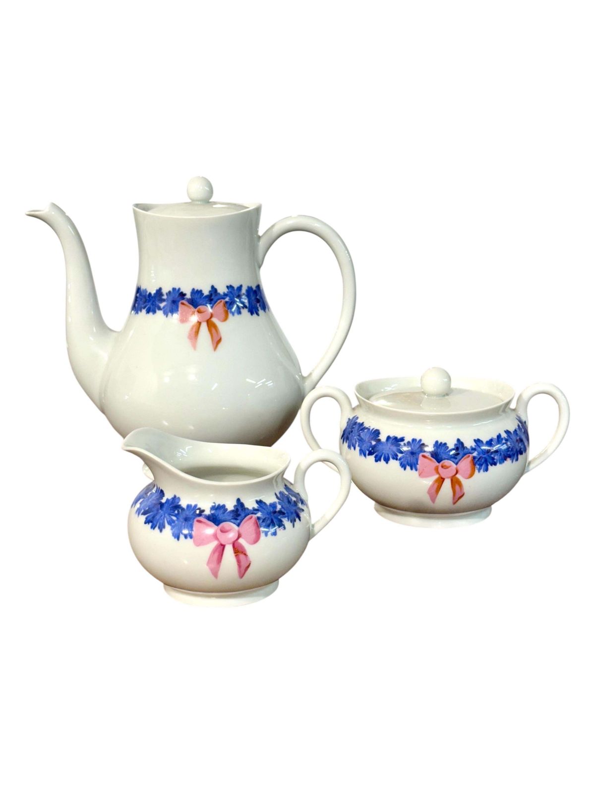 photo for sale Haviland Limoges Coffee Service With Blue And Pink Floral Motifs