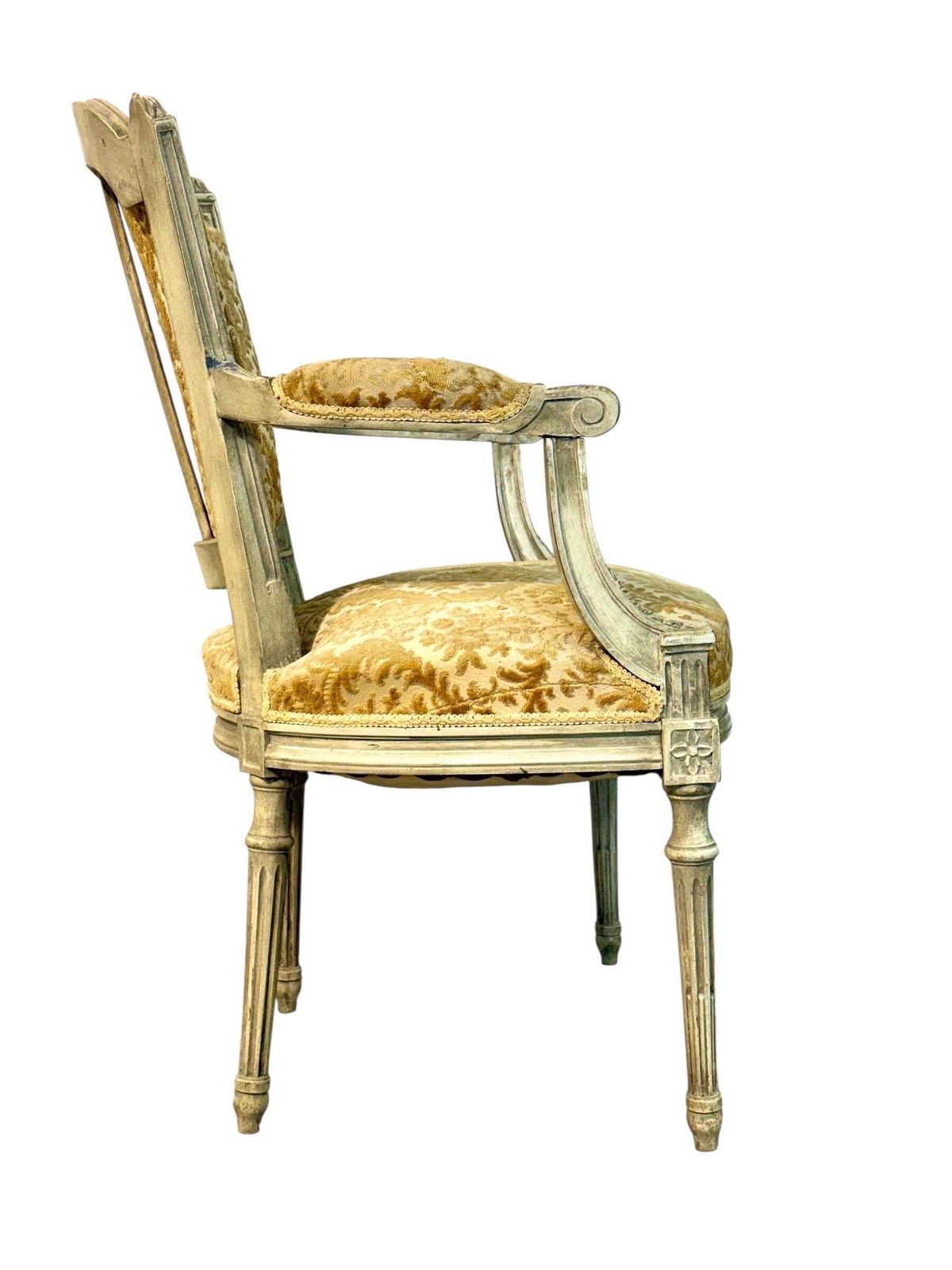 19th Century French Louis XVI Armchair, Patinated Lacquer And Damask photo Furniture